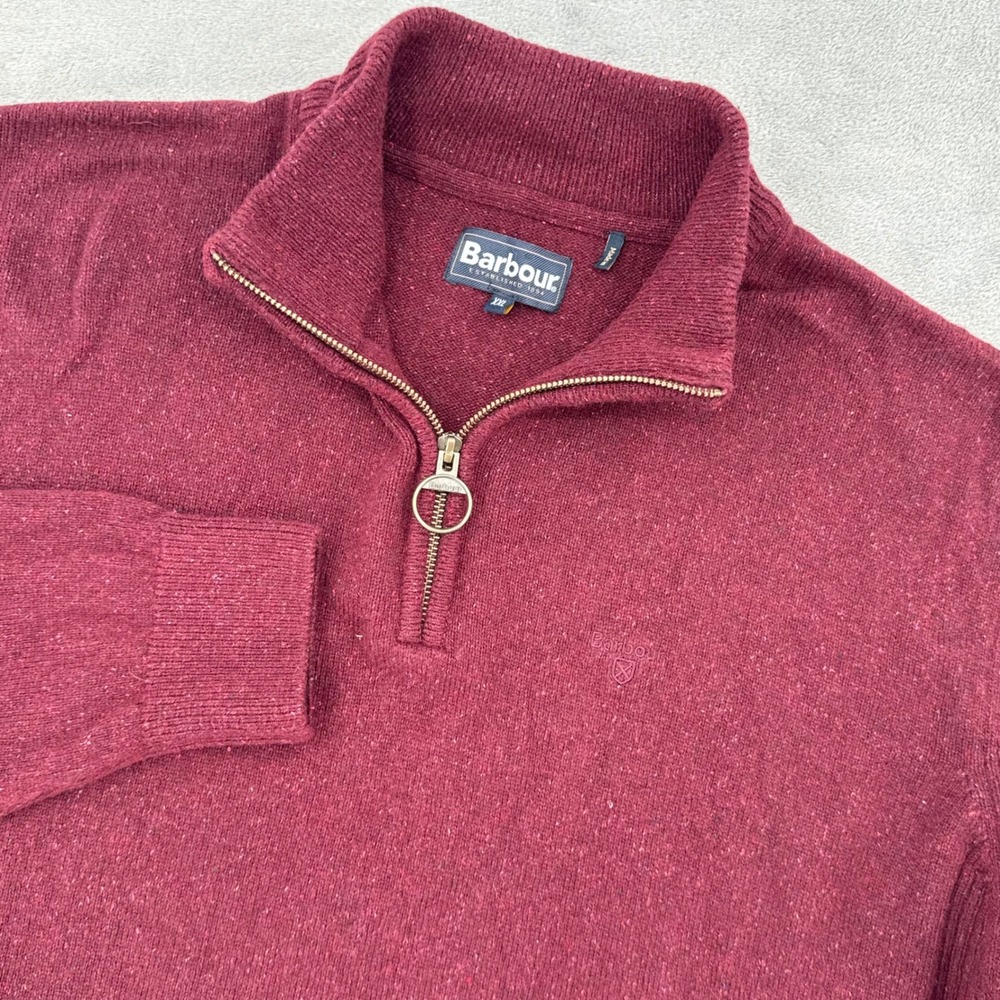 Barbour Quarter Zip Sweater Mens XXL Burgundy Donegal Wool Silk Blend Luxury